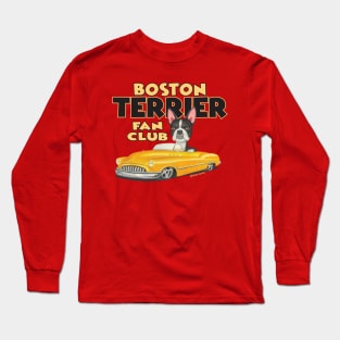 Cute Boston Terrier Dog in classic yellow car retro Boston Terrier in Yellow Classic Car Red Long Sleeve T-Shirt